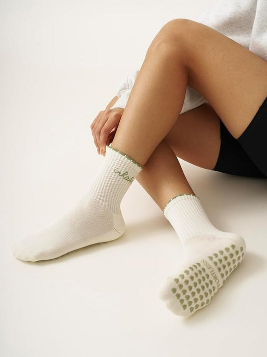 Shapes Studio Crew Half Calf Grip Socks, Cutest Fruits Pilates Socks, Ruffle socks, Non-Slip, Barre Yoga Fitness