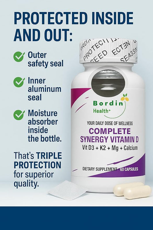 Bone Health Complex - Vitamin D3 1000 IU + Vitamin K, Calcium & Magnesium - 4-in-1 Daily Supplement for Strong Bones & Joints - 60 Capsules