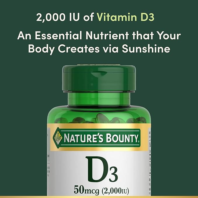 Nature's Bounty Vitamin D3 2000 IU | Supports Immune Health, Calcium Absorption & Bone Strength | Essential for Healthy Bones | Non-GMO, No-Gluten | 350 Softgels, 1 Serving Per Day for Daily Health