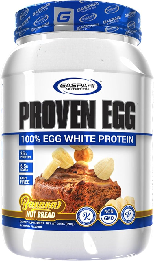 Gaspari Nutrition Proven Egg, 100% Egg White Protein, 25g Protein, Keto Friendly, Dairy and Lactose Free, Soy Free (2 lbs, Banana Nut Bread)