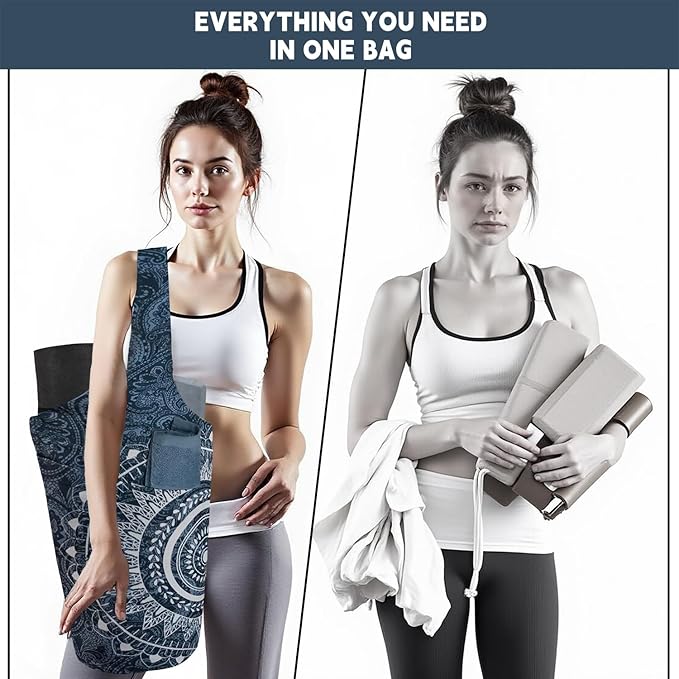 Yoga Mat Bag Carrier for Women with Side Large Pocket Durable Linen Workout Gym Travel Storage Pilates Mats