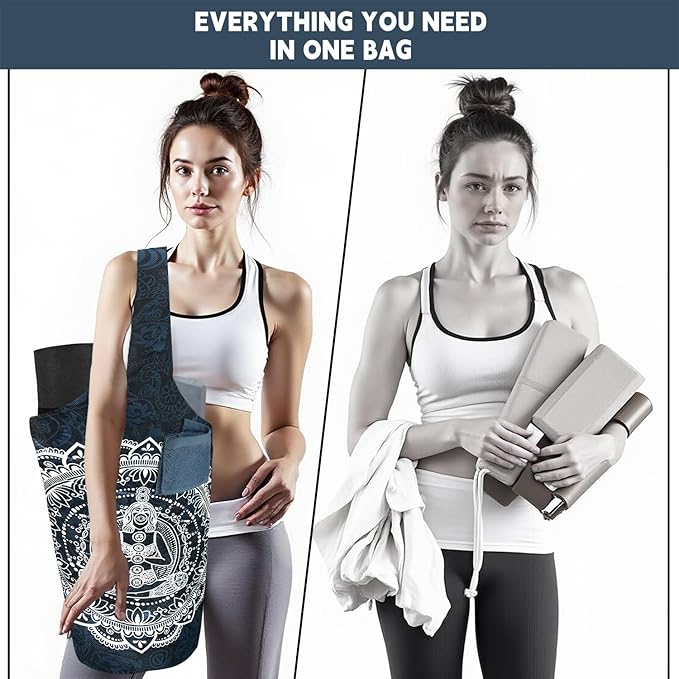 Yoga Mat Bag Carrier for Women with Side Large Pocket Durable Linen Workout Gym Travel Storage Pilates Mats