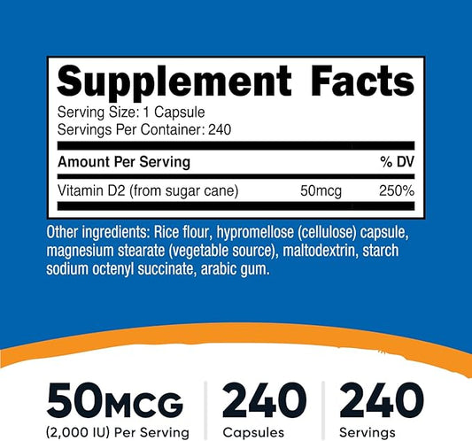 Nutricost Vitamin D2 Supplement (2000 IU) 240 Capsules - Vegan, Non-GMO, Gluten-Free, Third-Party Tested
