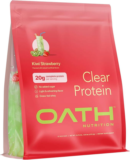 Oath Nutrition Clear Whey Isolate Protein Powder, Kiwi Strawberry, 20g Complete Protein per Serving, No Added Sugar, Grass-Fed, 18 Servings