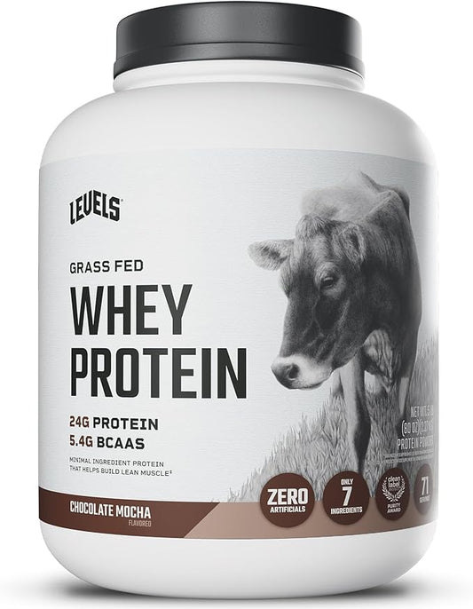 Levels Grass Fed Whey Protein Powder, No Artificials, 24G of Protein, Chocolate Mocha, 5LB