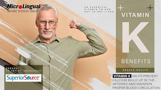 Superior Source Vitamin K2 MK-7 (Menaquinone-7) 300 mcg - Bone Strength & Health Support Supplement - Aids Healthy Heart Function - Bariatric-Friendly - 60 Sublingual Dissolving Tablets