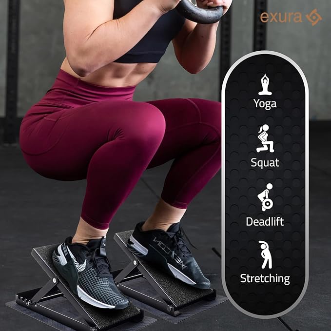 Exura Slant Board Calf Stretcher Adjustable Slant Board, Knees Over Toes, Incline Board, Achilles Stretcher, Ankle Stretcher, Squat Wedge, Stretch Board, Physical Therapy, Calf Pro Board