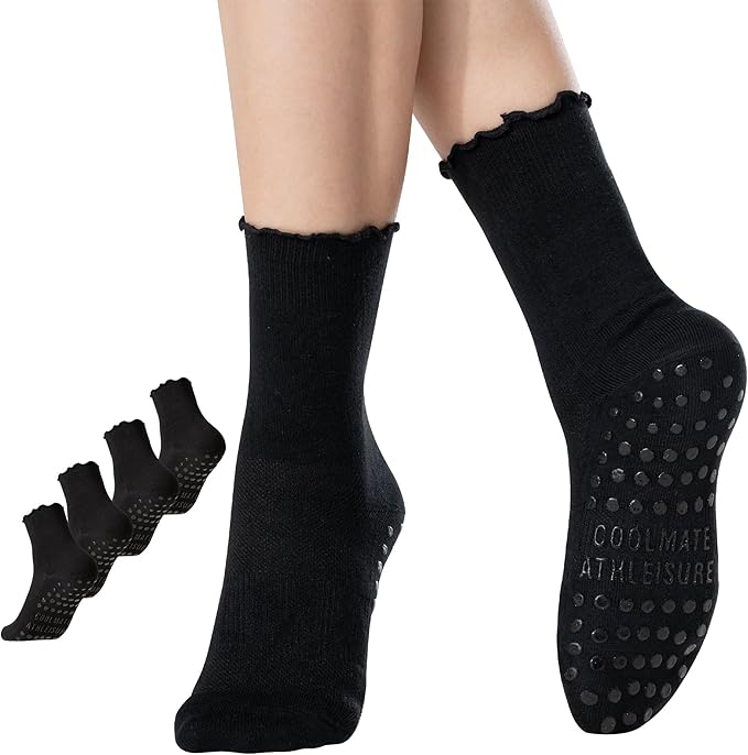 CoolMate 2/3/4 Pairs Pilates Socks with Grips for Women, Cute Yoga Socks, Crew Non Slip Women for Barre, Pilates Gifts
