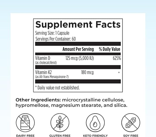 Reignite Wellness by JJ Virgin | Vitamin D Plus | Relevant Serving of 5000 IU, Highly Absorbable Vitamin D + Vitamin K1 & K2 | GG Supplement for Immune Health | Bone and Heart Supplement | 60 Softgels