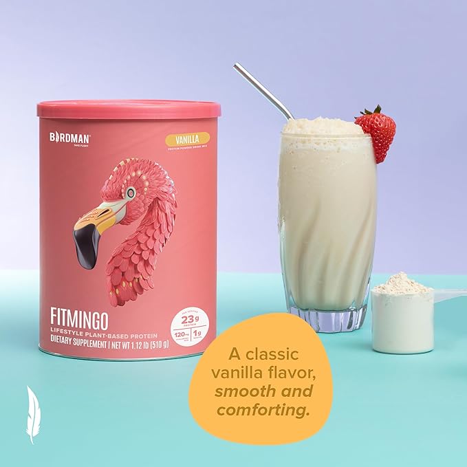 BIRDMAN Fitmingo Vegan Protein Powder with Inositol, Collagen Boosters, Hyaluronic Acid and Vitamins | Low Carb, Dairy Free, Low Calorie | 23g Plant Based Blueberry Protein Powder with Myo-Inositol