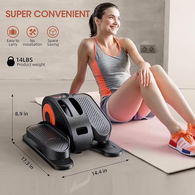 Under Desk Elliptical, Electric Seated Pedal Exerciser for Seniors with 12 Adjustable, Quiet & Compact Mini Ellipse Leg Exerciser with Display Monitor & Remote Control