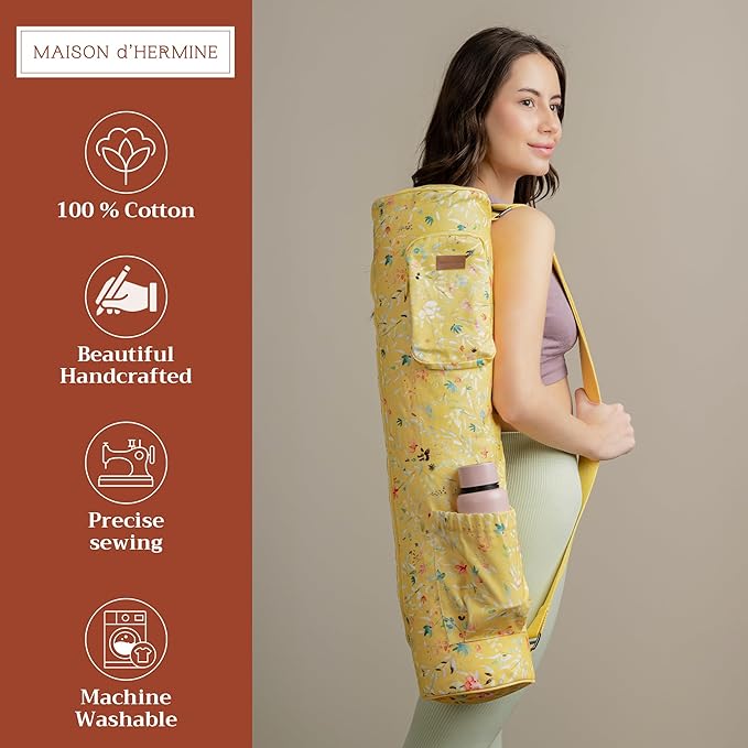 Maison d' Hermine Yoga Mat bag, Cylindrical bag for Woman&Men, yoga mat Bag &Adjustable shoulder straps Yoga Mat Carrier Bag with Drawstring Water Bottle Pocket and zipper pocket