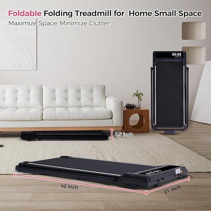 Walking Pad Treadmill with Handle Bar, Compact Portable Treadmills for Home Small, Electric Walking Pads with Handles, 3.5HP Quiet and LED Display, 400 LBS Capacity