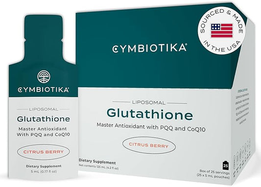 CYMBIOTIKA Liposomal Glutathione Supplement – PQQ, CoQ10 & Antioxidants for Detox, Brain, Energy, Immune Support – Advanced Absorption for Cellular Health & Longevity, Citrus Berry, 1 Month Supply