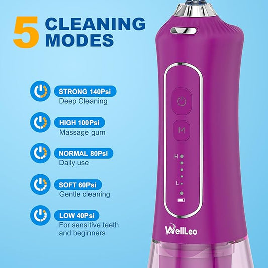 Water Flosser for Teeth, 300ML Cordless Oral Irrigator Rechargeable Dental Flosser Picks with 5 Modes 5 Jet Tips,IPX7 Waterproof Teeth Cleaner for Braces Gum Care, Home Travel Use