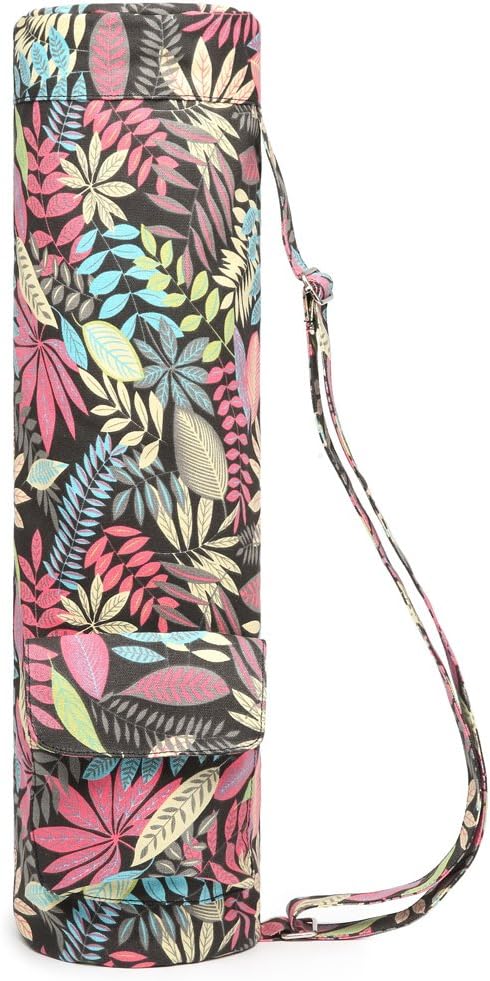 Canvas Yoga Mat Bag with Adjustable Strap & Pockets, Full-Zip Travel Gym Tote for Women & Men, Fits 1/4" & 1/3" Thick Mats, Lightweight Carrier for Yoga, Workout, Outdoor Use