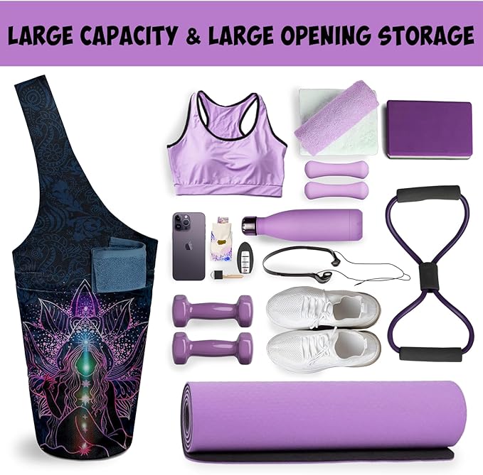 Yoga Mat Bag Carrier for Women with Side Large Pocket Durable Linen Workout Gym Travel Storage Pilates Mats