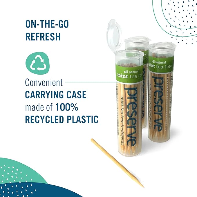 Preserve Toothpicks Cinnamint Refreshing Natural Cinnamon & Mint Flavored Toothpicks for Fresh Breath Teeth & Gums - Sustainably Harvested Birch Wood - 3 Travel Cases (105 Picks)
