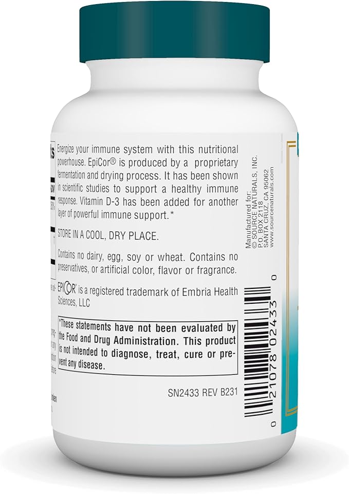 Source Naturals Wellness EpiCor with Vitamin D-3 for Heightened Immune Defense* - 60 Capsules