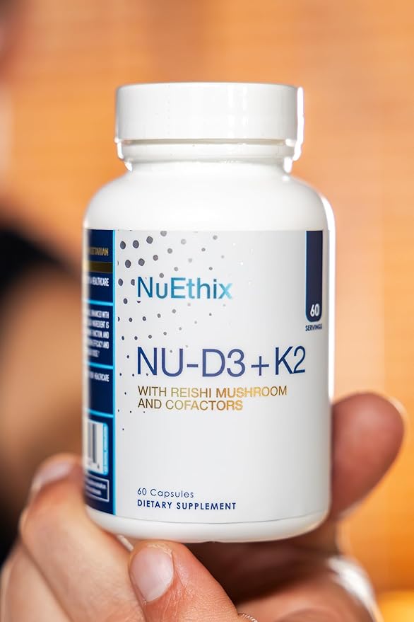 NuEthix Formulations NU-D3 + K2 - Vitamin D3 and K2 5000 iu Supplements - Packed with Reishi Mushroom, Magnesium, & Zinc - 60ct, 60 Servings - Made in USA Products Only
