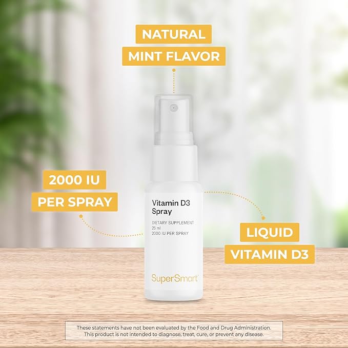 Supersmart - Vitamin D3 Spray 2000 IU per Day (Mint Flavor & Sugar Free) - Liquid Vitamin D Spray - Cholecalciferol Vitamin D3 | Non-GMO & Gluten Free - 25 ml