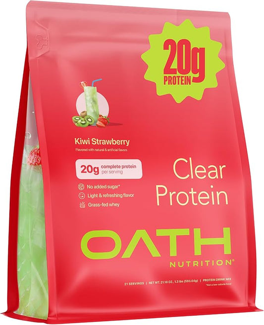 Oath Nutrition Clear Whey Isolate Protein Powder, Kiwi Strawberry, 20g Complete Protein per Serving, No Added Sugar, Grass-Fed, 21 Servings