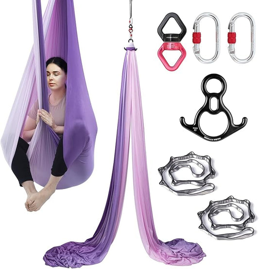 PRIOR FITNESS Aerial Silks Kit Colorful 9/15/20 Yards 40D Nylon Fabric Hammock Set With Hardware & Guide for All Levels Of Aerial Yoga Practice and Acrobatic Flying For Adults Aerial silk