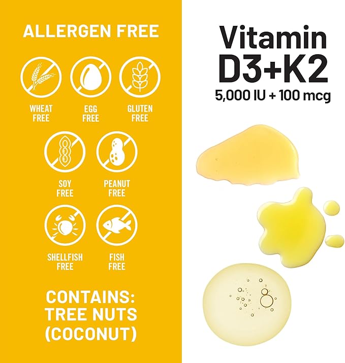 NatureWise Vitamin D3 5000IU + K2 (MK7) 100mcg with Organic Extra Virgin Coconut Oil - Supports Calcium Absorption, Bone & Immune Health - Non-GMO, Soy & Gluten-Free - 30 Softgels[30-Day Supply]