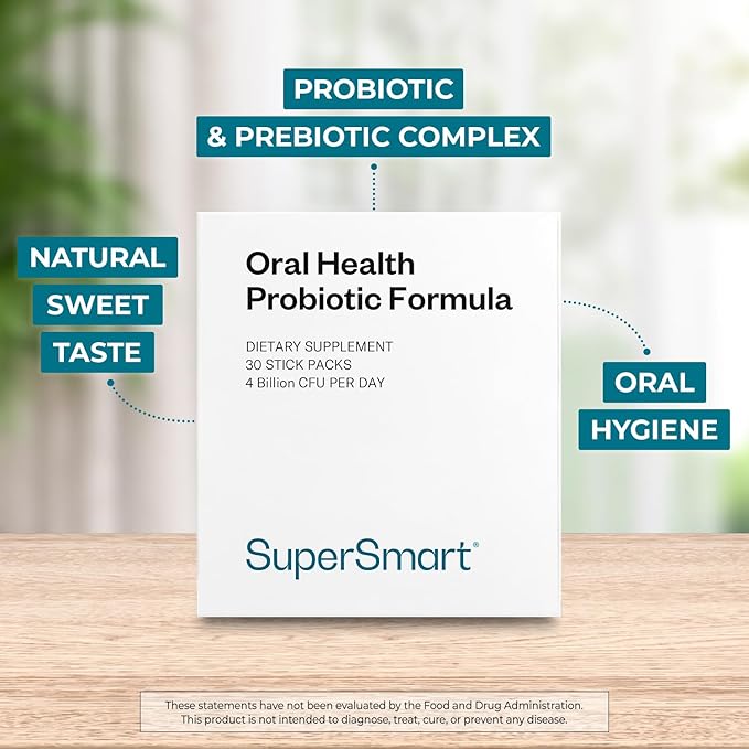 Supersmart - Oral Health Probiotics 4 Billion CFU per Day - Dental Health & Bad Breath Treatment (Halitosis) | Non-GMO & Gluten Free - 30 Sticks