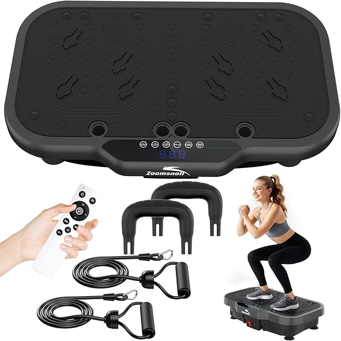 Vibration Plate Exercise Machine, 8000 Vibrations/min Adjustable Fitness Platform, 400 Lbs Capacity Whole Body Workout Extra Large Size Platform with Bluetooth for Weight Loss, Women & Men
