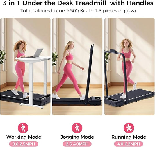 Walking Pad Treadmill with Handle Bar, Compact Portable Treadmills for Home Small, Electric Walking Pads with Handles, 3.5HP Quiet and LED Display, 400 LBS Capacity