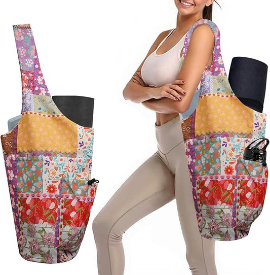 Yoga Mat Bag Carrier for Women Workout Large Waterproof with Zipper Pocket, Keychain and Wide Shoulder Straps