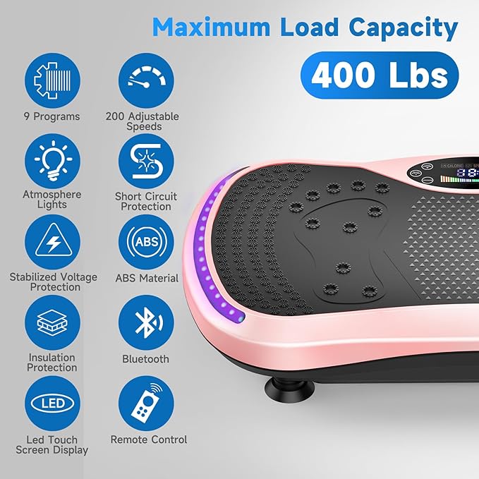 Vibration Plate Exercise Machine for Lymphatic Drainage, Vibration Machine for Full-Body Weight Loss Shaping, Vibrate Fitness Platform 400 Lbs & 200 Adjustable Speeds for Women Men Home Gym