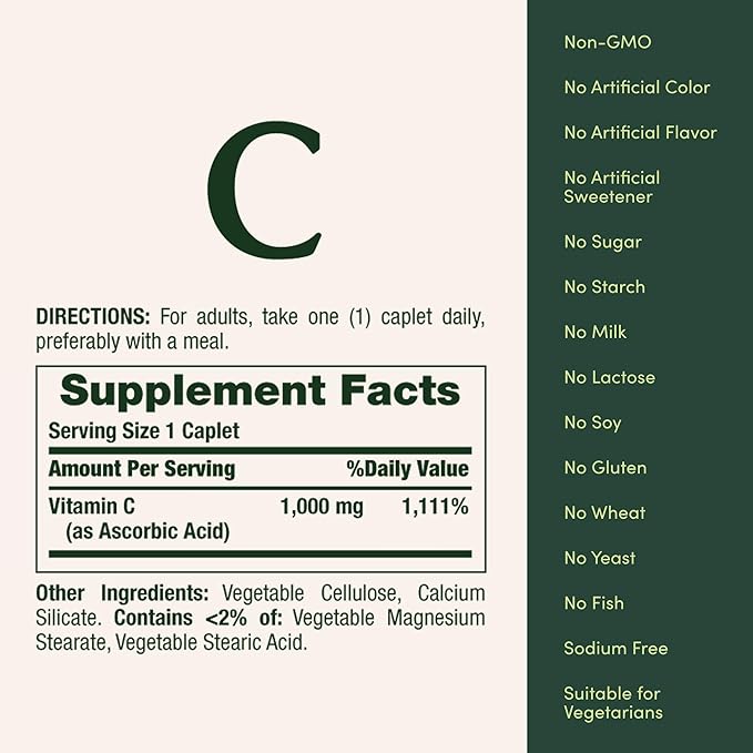 Nature’s Bounty Vitamin C 1000mg, Immune Support Supplement, Powerful Antioxidant, 1 Pack, 100 Caplets