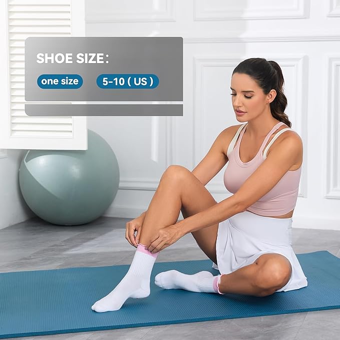 Cute Pilates Socks with Grips for Women Ruffle Cuff Embroidery Non Slip Yoga Socks for Workout, Barre, Pilates Gifts