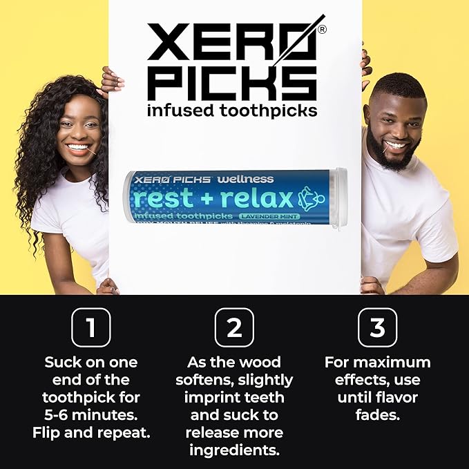 Xero Picks Wellness - Infused Flavored Toothpicks for Long Lasting Fresh Breath & Dry Mouth Prevention - 60 Picks - 3 Pack - Lavender Mint - Rest + Relax