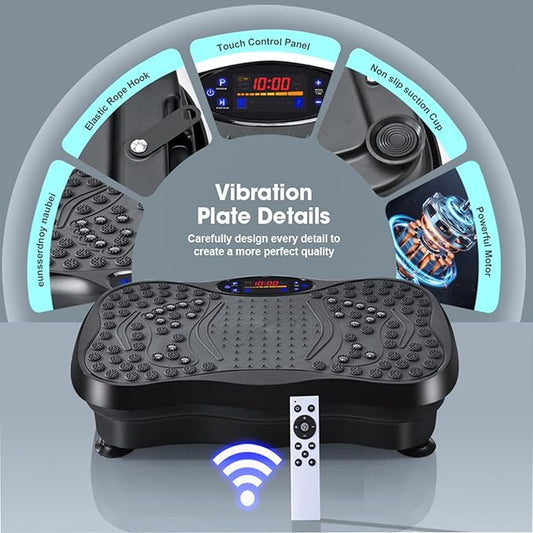 3D Bluetooth Vibration Plate - 5-in-1 Fitness Machine for Weight Loss, Shaping, Muscle Toning | Lymphatic Drainage & Strain Relief | 2 Ropes + 5 Bands | 330lb Max Load