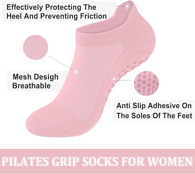 Non Slip Pilates Socks with Grips for Women, Yoga Socks For Pure Barre,Hospital, Athletic Socks