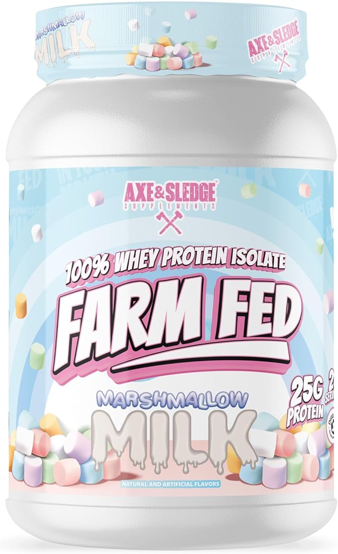 Axe & Sledge Farm Fed 100% Whey Protein Isolate | 25g Protein | Low Carb, Low Sugar, Soy Free, Gluten Free | Protein Powder for Men and Women | Keto | Made in The USA | 28 Servings, Marshmallow Milk
