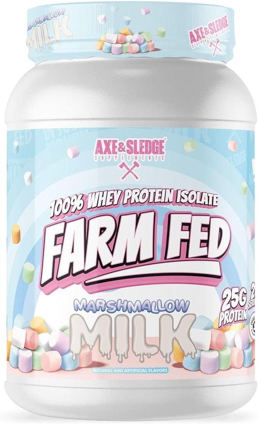 Axe & Sledge Farm Fed 100% Whey Protein Isolate | 25g Protein | Low Carb, Low Sugar, Soy Free, Gluten Free | Protein Powder for Men and Women | Keto | Made in The USA | 28 Servings, Marshmallow Milk