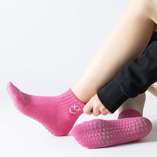 Yoga Pilates Socks with Grips for Women Non Slip Colorful Cushioned Ankle Socks for Barre Ballet Dance
