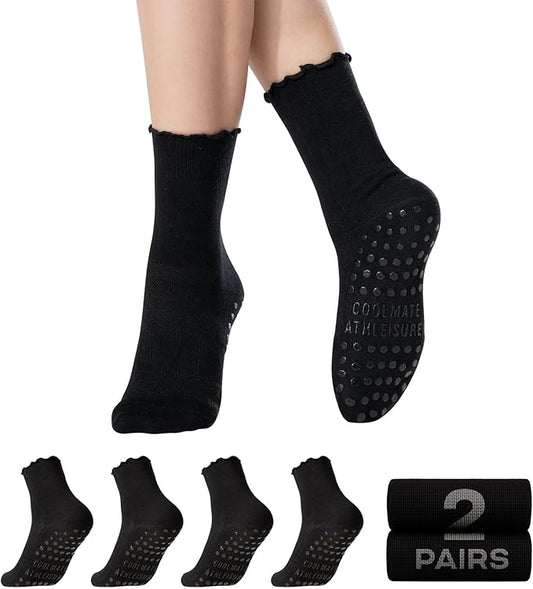 CoolMate 2/3/4 Pairs Pilates Socks with Grips for Women, Cute Yoga Socks, Crew Non Slip Women for Barre, Pilates Gifts