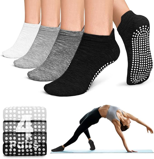 YeuG 4/6 Pairs Pilates Socks for Women - Non Slip Grip Socks for Yoga, Barre, Hospital, Barefoot