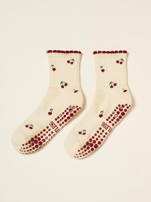 Shapes Studio Crew Half Calf Grip Socks, Cutest Fruits Pilates Socks, Ruffle socks, Non-Slip, Barre Yoga Fitness