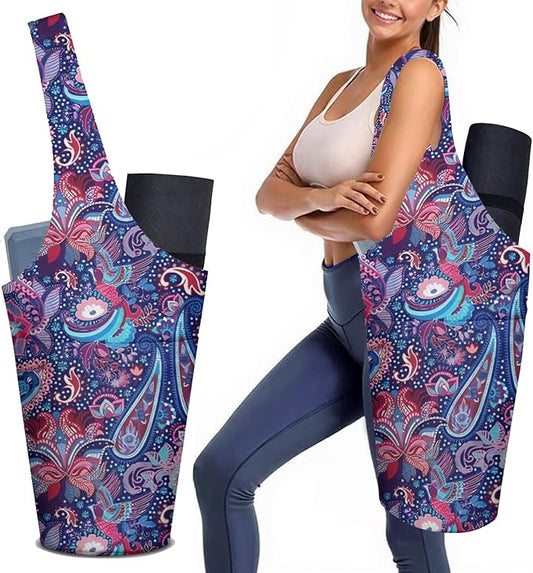 Yoga Mat Bag Carrier for Women with Side Large Pocket Durable Linen Workout Gym Travel Storage Pilates Mats