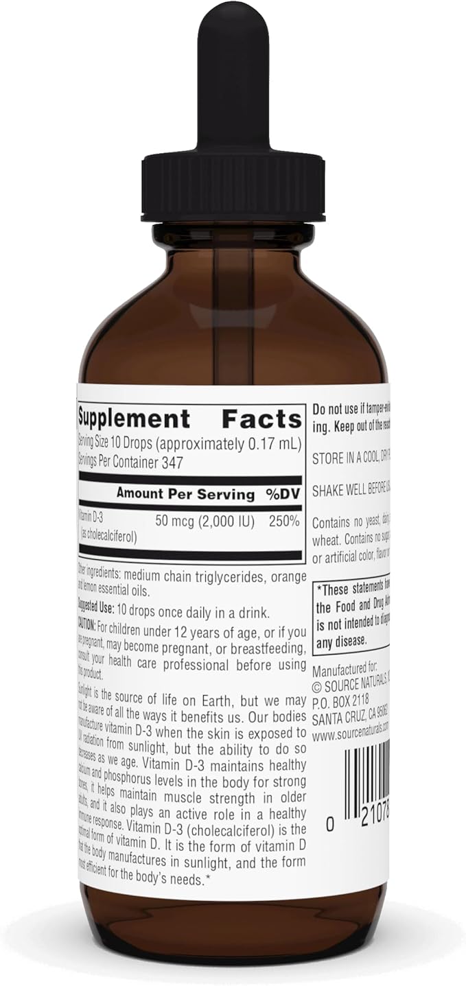 Source Naturals Vitamin D-3 Liquid Drops 2000 iu Supports Bone & Immune Health* - 2 Fluid oz