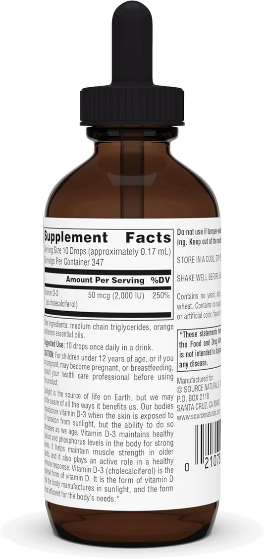 Source Naturals Vitamin D-3 Liquid Drops 2000 iu Supports Bone & Immune Health* - 2 Fluid oz