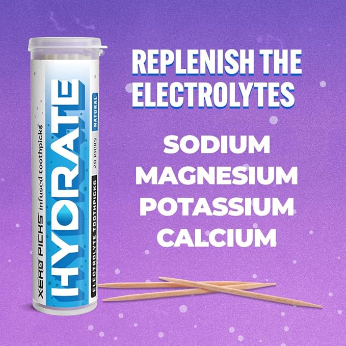 Xero Picks Hydrate - Electrolyte Flavored Toothpicks -60 Picks-Variety 3 Pack - Natural - Sodium, Potasium, Magnesium, Calcium