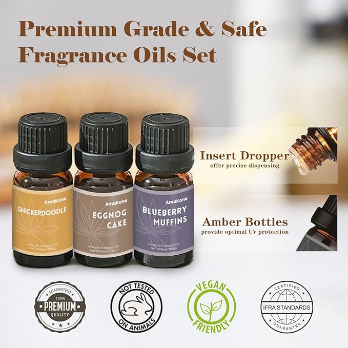 AmaKane Bakery Fragrance Oils, Fall Essential Oils, Candle Making Scents, Soap Slime Scents, Aromatherapy Diffuser Oils for Home, Apple Cinnamon, Sugar Cookies and More 6x10 ml