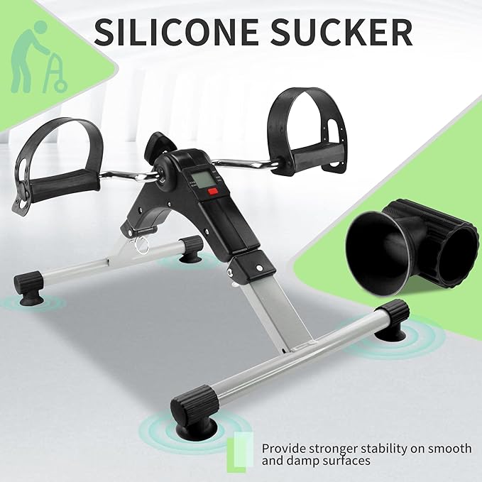 Under Desk Bike Pedal Exerciser Folding Arm Bike with LCD Display Adjustable Resistance Foldable Mini Exercise Bike Machine for Office Home with Suction Cups Anti-Slip